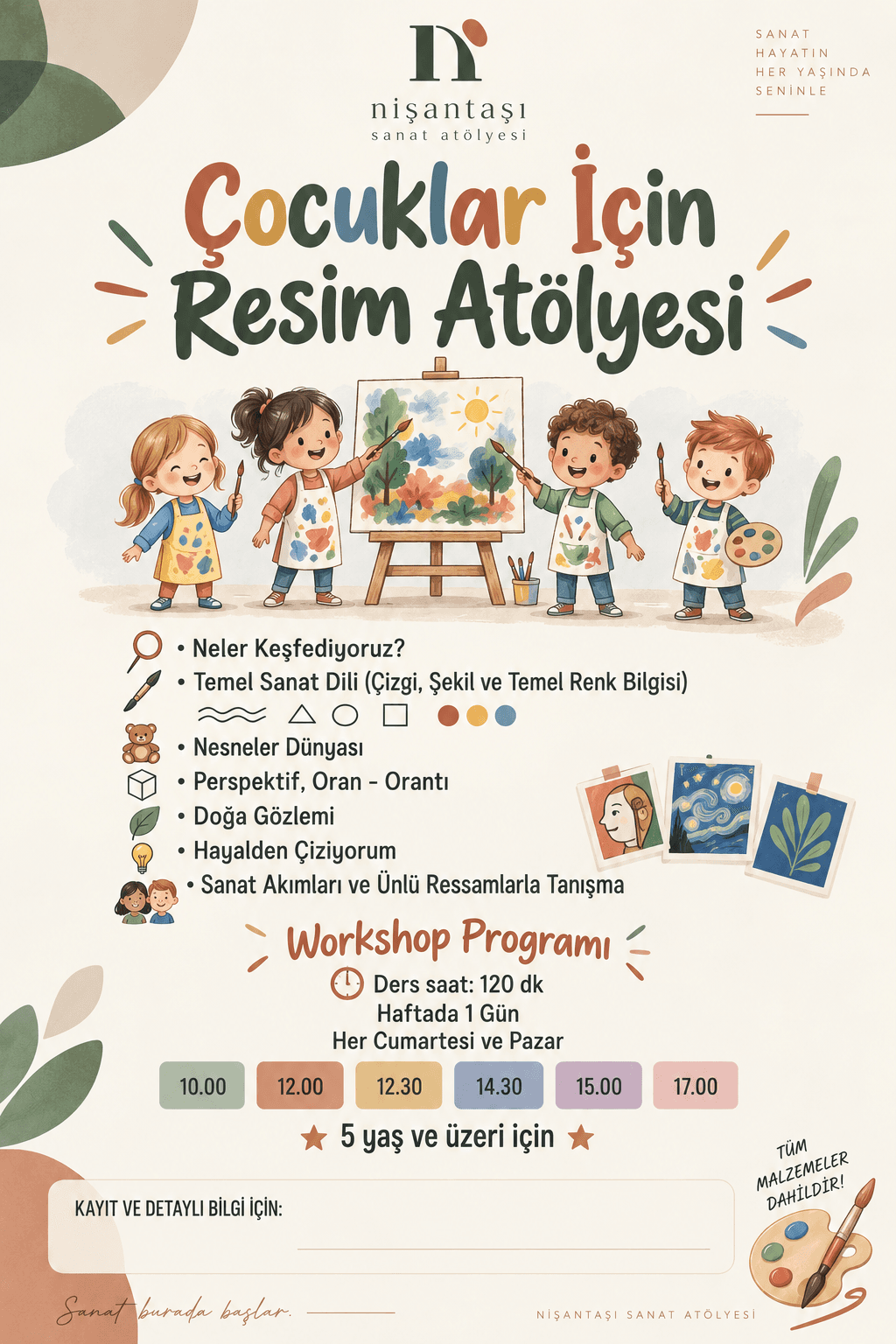 Birlikte resim yapan çocukların afiş illüstrasyonu
